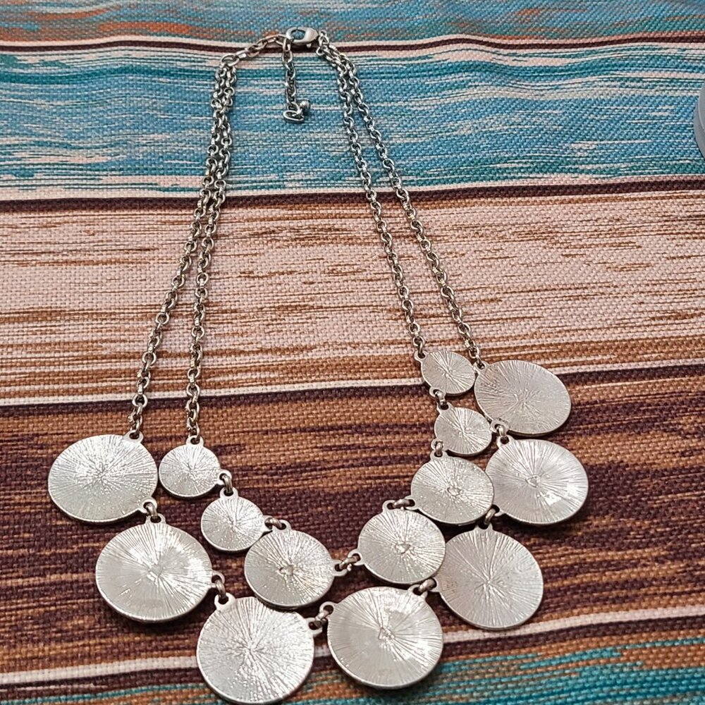 Statement Necklace 2-Strand Silver Rhinestone Dis… - image 4